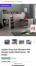 Happy beds Jupiter grey oak Mid Sleeper 3ft Single Cabin Bed Frame And Mattress