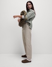 Marks & Spencer Womens Beige Cotton Ankle grazer Women Trousers - M&S