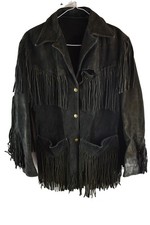Black Leather Tassel Jacket Chest size 38" Womens Vintage Casual Outdoors