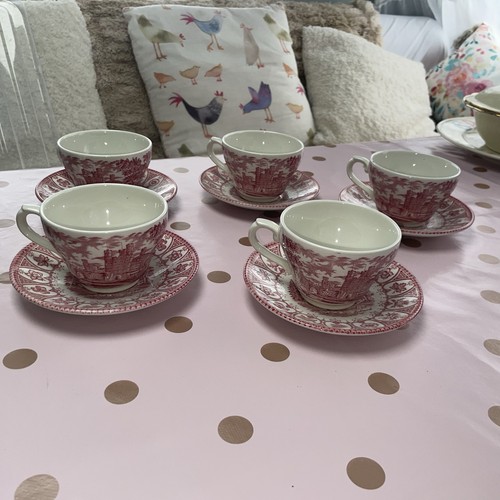 Vintage red transferware - vintage, tea