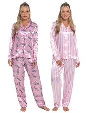 Satin Button Pyjamas Long Sleeve Traditional Silky Zebra Stripe Pyjama Set