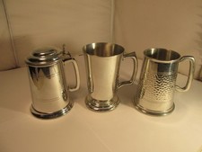 3 x vintage pewter pint tankards