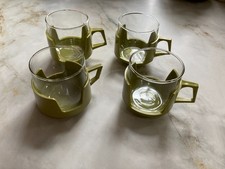 Pyrex Vintage 1970s Green Drink-ups cups & holders x 3 & 1 free different design