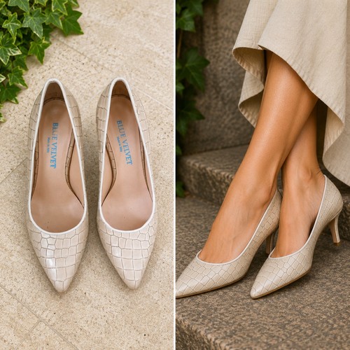 Blue velvet beige croc - beige,