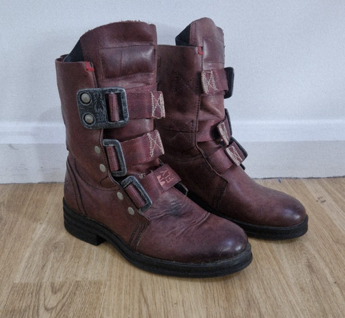Fly london red leather combat - leather,