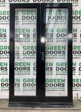 WOODEN FRENCH DOORS EXTERNAL DOUBLE GLAZED USED THIN EXTERNAL USED BLACK BROWN