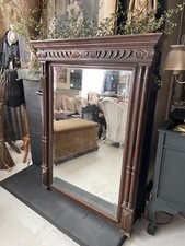 Antique French Carved Oak Mirror Bevelled Glass Large Henri Deux Château Style