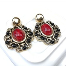 Vintage Italian 1980s Earrings Egyptian Style Clip Ons Statement Jewelry Kitsch