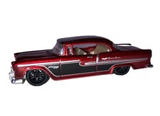 HOT WHEELS '55 CHEVY BELAIR DEEP RED CUSTOM LOWERED NEW WHEELS REAL RIDERS 1:64