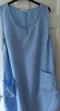 Made In Italy Blue Polka Dot Linen Dress, One Size( 18 - 20), Quirky Side style 