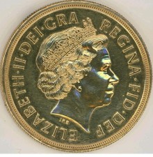 The 2005 Gold Five Pounds Quintuple Sovereign featuring Queen Elizabeth