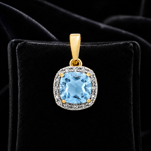 Cushion topaz diamond pendant - diamond,