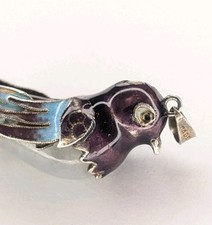 Vintage Chinese Export Jade Bird Pendant Charm Stone And Enamel Figure Sterling 