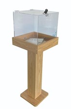 ACRYLIC / WOOD STAND FREE TALL DONATION BOX | DISPLAY AREA, WITH LOCK