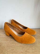 M&S Womens Block Heel Court Shoes Size 7 Mustard Suede RRP £45 Insolia Comfort