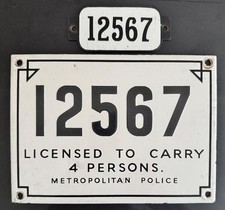 London Metropolitan Police Taxi Hackney Carriage Plates No 12567