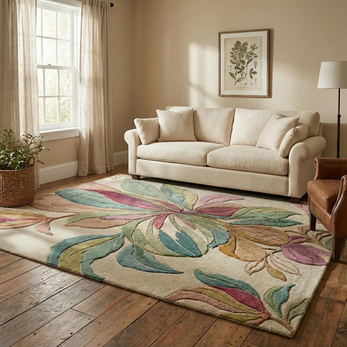 Hand tufted wool floral rug - wool,