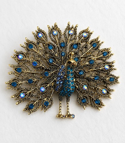 Large blue rhinestone peacock - large,