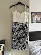 Michelle Keegan Lipsy Blue And White Bodycon Dress with Lace Print Detailing