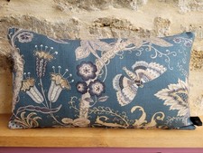 Linwood Fable Uhura Fabric Linen Blue & Soft Grey Velvet Cushion Cover Obong B