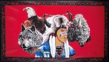 RED INDIAN WOLF & EAGLE FLAG