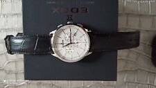 Mens EDOX Les Vauberts black leather strap chronograph watch