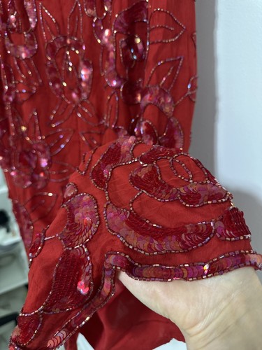 Vintage style red silk beaded - silk,