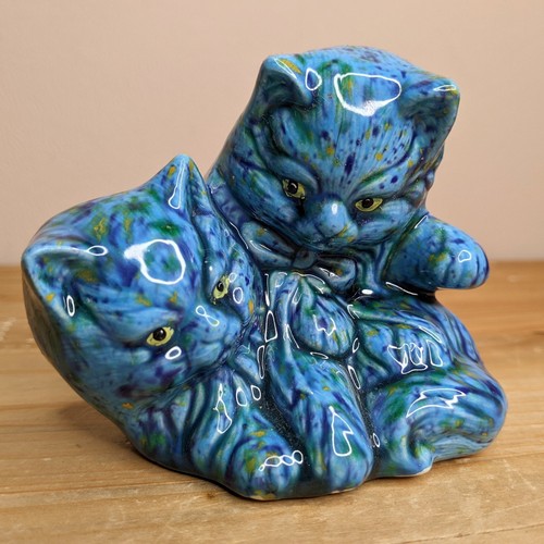 Ceramic cat kittens turquoise - ceramic,