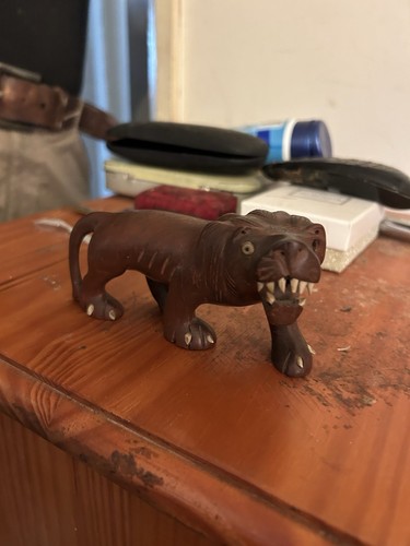 Wooden lion figurine - wooden,