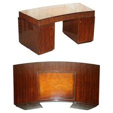RALPH LAUREN METROPOLIS MACASSAR & BROWN LEATHER FRENCH ART DECO CURVED DESk