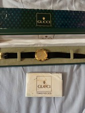 leather strap Gold coloured Gucci watch vintage with box and papers