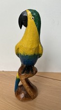 Colourful Hand Carved Wooden Parrot Ornament Display Vintage Retro Kitsch 70s