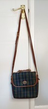 Vintage Luigi Green Tartan Canvas And Leather Shoulder Top Handled Bag