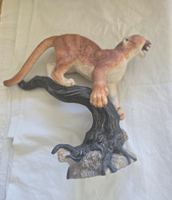 FRANKLIN MINT  "THE DEFENDER" MOUNTAIN LION PUMA COUGAR LARGE PORCELAIN 1986