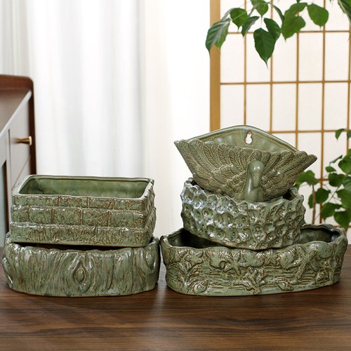 Ceramic green plant flower - ceramic, pot