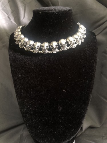 Tibetan silver skull collar - silver,