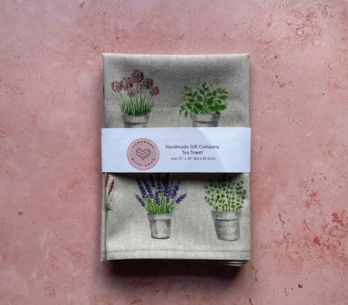 Handmade tea towel - tea, gardening
