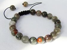 Natural Gemstone Men's Macrame Bracelet all 10mm African Bloodstone beads