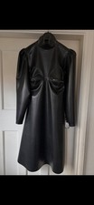Ladies A line Black Latex Dress Puff Sleeves Back Zip Brand New  Fetishwear