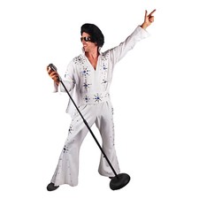 Men's Professional Rock N' Roll King Elvis Jeweled Jumpsuit Cape Costume White