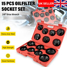 16Pcs Oil Filter Wrench Set Cup Type Removal Tool Socket Kit 1/2" 3/8" Adaptor