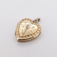Vintage 9ct Gold Front Back Heart Shaped Locket Pendant Photo Engraved Art Deco