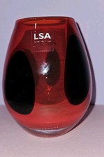 LSA International Red Thick Glass Vase With Black Blobs On