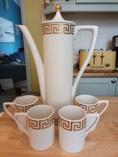 Portmeirion White & Gold “Greek Key” Ceramic Coffee Set By Susan William Ellis