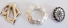 3 VINTAGE  SILVER TONED SCARF CLIPS 1 WITH black enamel #w german