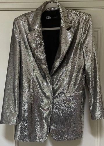 Zara silver sequin blazer - ,