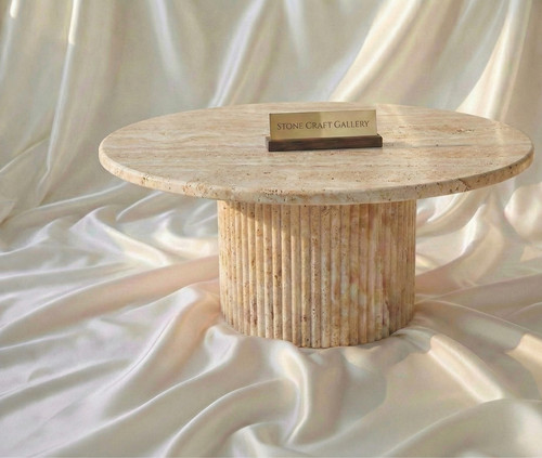 Round travertine coffee table - round,