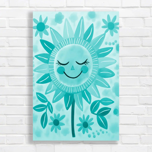 Vibrant floral sun teal - sun, canvas