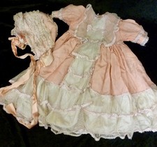 OLD DRESS & BONNET FOR ANTIQUE DOLL, DOLL CLOTHING, DOLL OUTFIT,