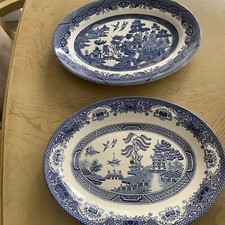 Vintage Churchill Blue Willow China Oval Platter Cake Stand 19A